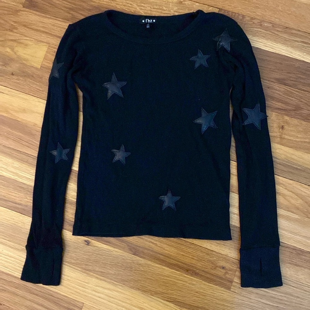 Fbz Flowers by Zoe Girls Black Long Sleeve Shirt With Stars Size L